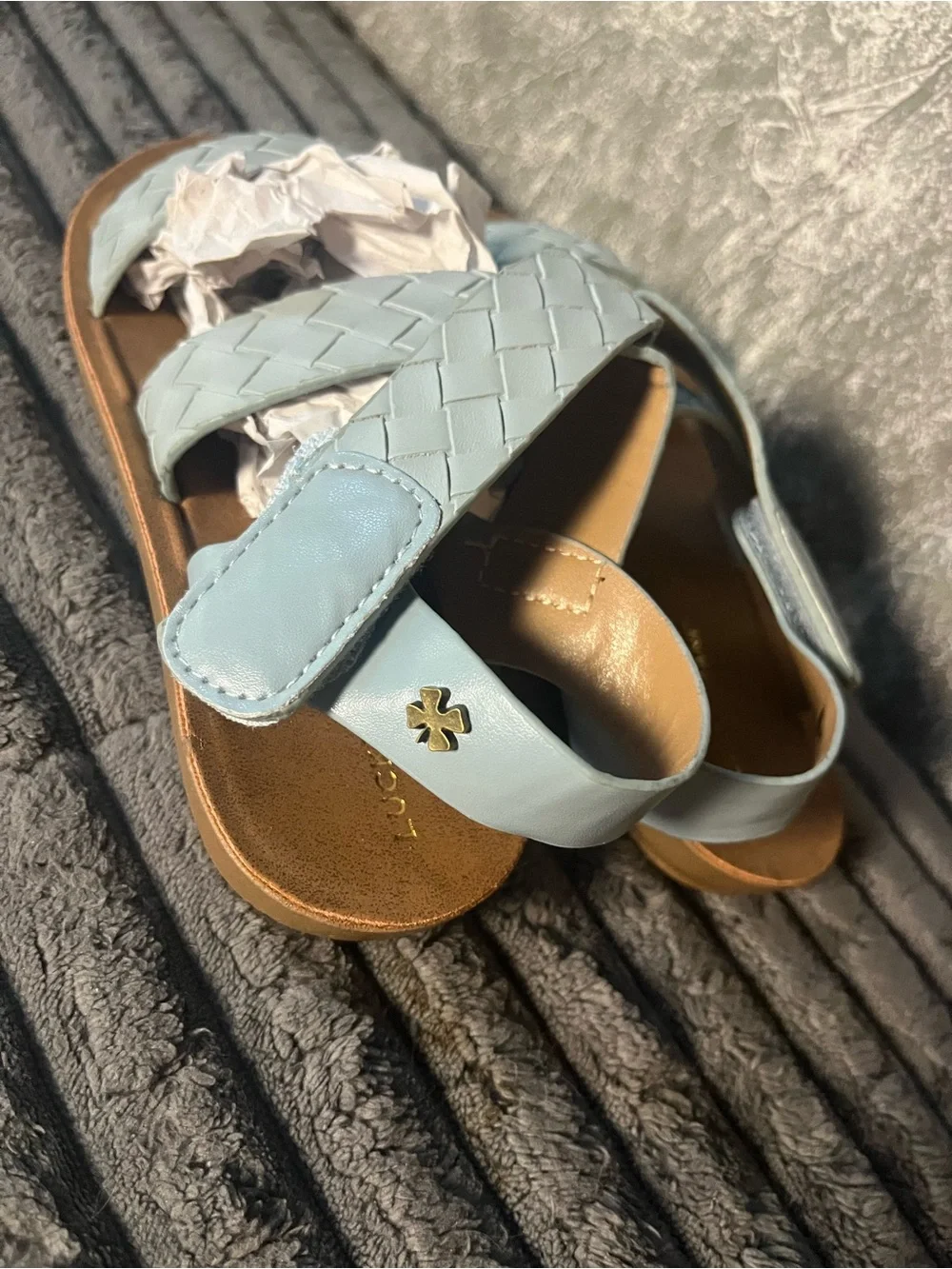 Lucky Brand Leather Light Blue Woven Strap Kids' Slide Sandals New 3y